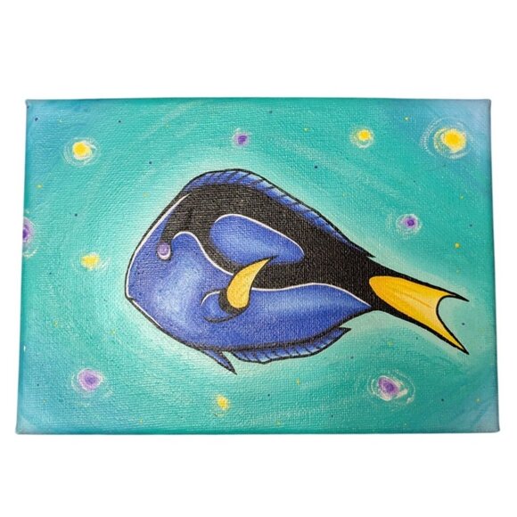 Hand-Painted "Fishy Friend 2" Canvas Art Featuring Blue Tang Fish - Picture 2 of 6